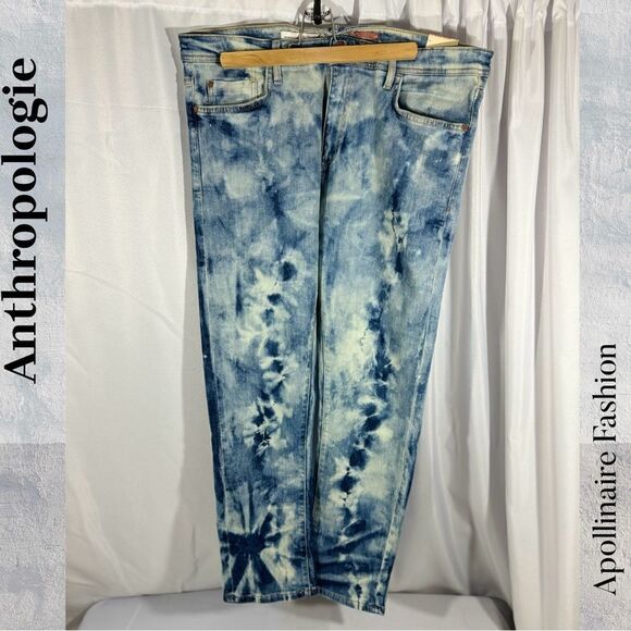 ANTHROPOLOGIE BY PILCRO TIE DYE BLUE JEANS DENIM BOYFRIEND SLIM SIZE 32 - Picture 1 of 5